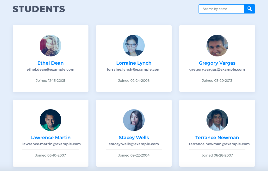 Image of a Paginated Student Directory website