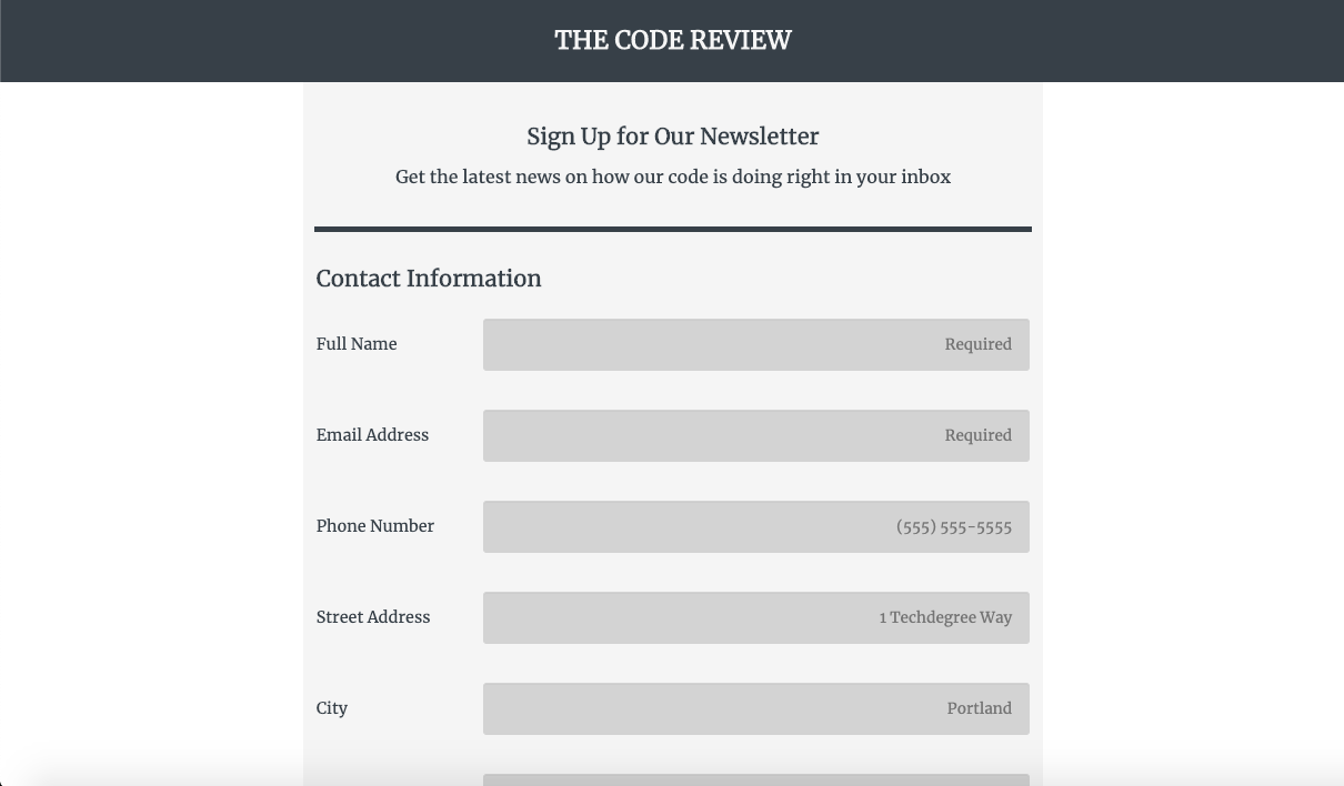 Image of an Online Registration Form website